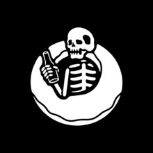 Skeleton With Beer And Swim Ring Black Background