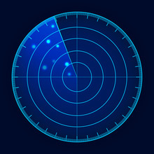 Vector Blue Radar Screen. Military Search System. Futuristic HUD Radar Display. Futuristic HUD Interface.