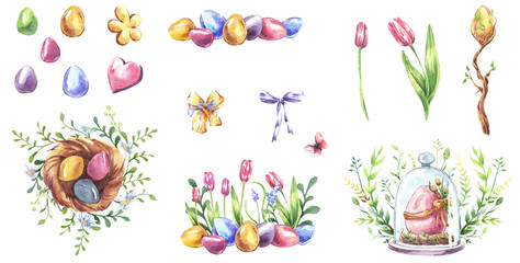 Watercolor set of Easter accessories