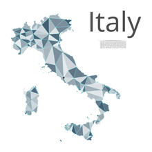 Italian Republic Communication Network Map. Vector Low Poly Image Of A Global Map With Lights In The Form Of Cities In Italy Population Density Consisting Of Points And Shapes. Easy To Edit