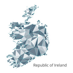 Aufkleber - Republic of Ireland communication network map. Vector low poly image of a global map with lights in the form of cities or population density consisting of points and shapes. Easy to edit