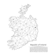 Poster - republic of ireland communication network map. vector low poly image of a global map with lights in 