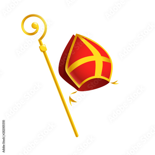 Fotografía Saint Nicholas or Sinterklaas attributes mitre and golden crosier stick - isolat