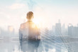 © khwanchai - Double exposure concept with businessman standing back looking at city, Concept of vision idea and leader