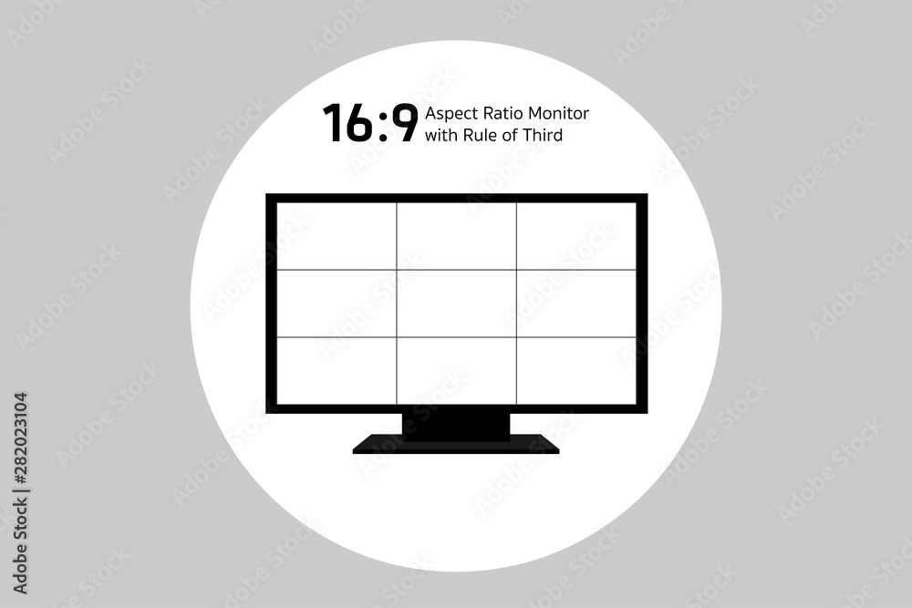 Rule of thirds with 16 by 9 aspect ratio monitor Stock Vector | Adobe Stock