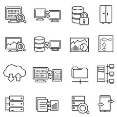 Big data, data analysis and data security line icons