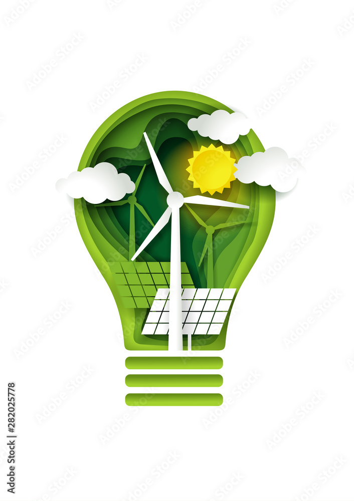 Green energy concept, vector paper cut illustration Stock Vector ...