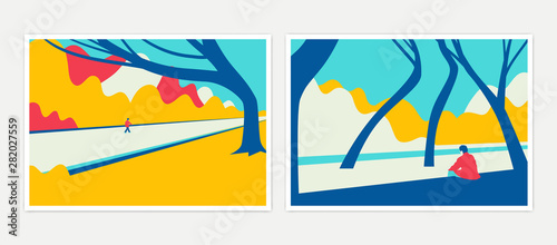 Minimalist landscape poster design, lonely man in park, blue and yellow  tones - Buy this stock vector and explore similar vectors at Adobe Stock |  Adobe Stock
