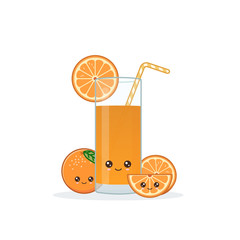 Cute kawai smiling cartoon orange juice. Vector