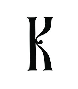 Latin letter K. Vector. Logo for the company. Icon for the site. Separate letter from the alphabet. Gothic neo-Russian ancient style of 17-19 centuries.