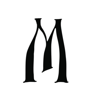 Latin letter M. Vector. Logo for the company. Icon for the site. Separate letter from the alphabet. Gothic neo-Russian ancient style of 17-19 centuries.