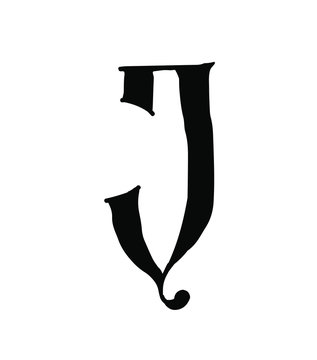 Latin letter J. Vector. Logo for the company. Icon for the site. Separate letter from the alphabet. Gothic neo-Russian ancient style of 17-19 centuries.