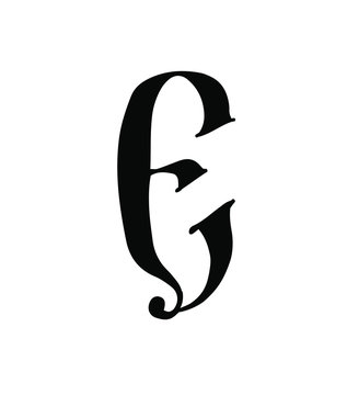 Latin letter E. Vector. Logo for the company. Icon for the site. Separate letter from the alphabet. Gothic neo-Russian ancient style of 17-19 centuries.