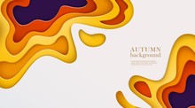 Autumn Banner With Multi Layered Shapes In Paper Cut Style, Vector