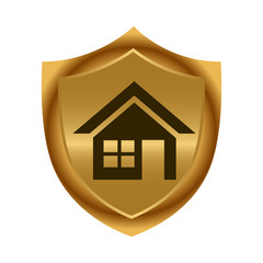 Wall Mural - House and gold shield. Stock icon. Vector Illustration.