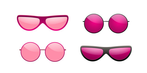 Sticker - Sunglasses round icon. Pink sun glasses isolated white background. Fashion pink vintage graphic style. Female modern optical beach accessory. Eye summer protection Eyesight symbol Vector illustration