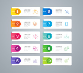 Aufkleber - Infographics design paper art style and business icons with 10 options. Use in corporate report, marketing, annual report. Network management data screen with charts, diagrams.