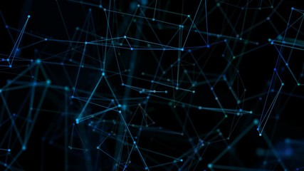 Poster - Flight through an abstract cybernetwork. Irtificial intelligence. Neuron network, neuronet synapse 3D animation.