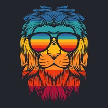Lion Cool Retro Eyeglasses Vector Illustration