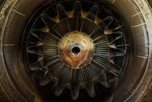 Rusty Old Jet Engine Closeup As Background
