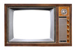 © jakkapan - Vintage television - antique wooden box television with cut out frame screen isolate on white with clipping path for object, retro technology