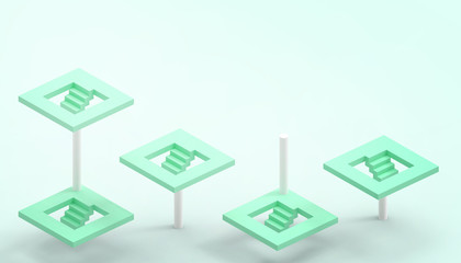Poster - Leading concept and Green stairs and the illusion with business success on Green background - 3D rendering