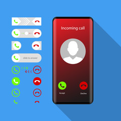Fototapete - Mobile Phone Incoming Call Interface Sliders Set Icons Vector