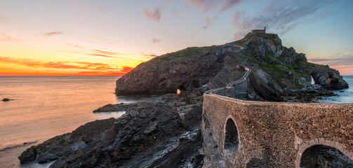 Sunset on the island of San juan de Gaztelugatxe. Basque Country