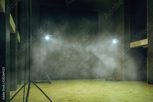 Misty green concrete interior with copyspace