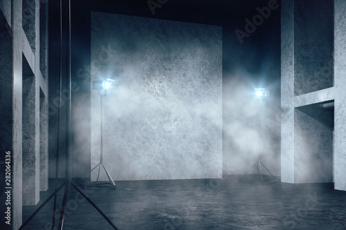 Misty concrete interior with copyspace