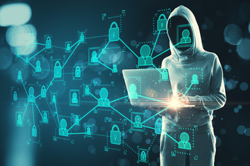 Aufkleber - Hacker using laptop with social network