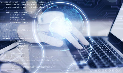 Leinwandbilder - Hands using programming laptop