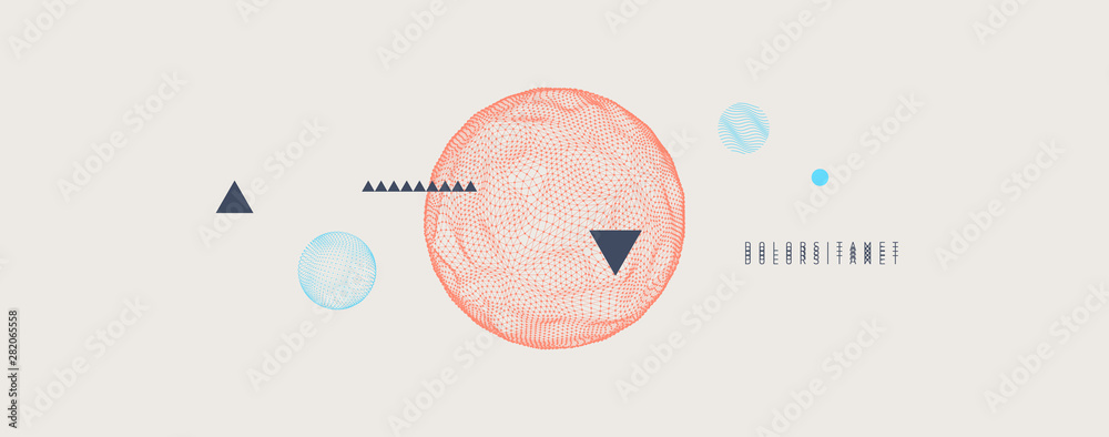 Sphere with connected lines and dots. Global digital connections. Abstract 3d grid design. Technology style. Vector composition for cover, poster, flyer or banner. - obrazy, fototapety, plakaty 