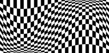 Distortion Effects On Checkered Pattern, Monochrome Black And White EPS10 Vector Background.