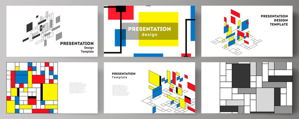 Poster - The minimalistic abstract vector editable layout of the presentation slides design business templates. Abstract polygonal background, colorful mosaic pattern, retro bauhaus de stijl design.