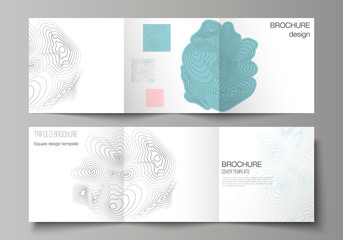 The minimal vector editable layout of square format covers design templates for trifold brochure, flyer, magazine. Topographic contour map, abstract monochrome background.