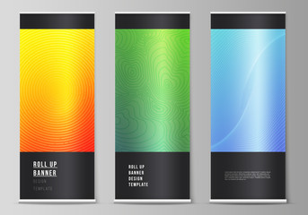 Wall Mural - The vector illustration of the editable layout of roll up banner stands, vertical flyers, flags design business templates. Abstract geometric pattern with colorful gradient business background.