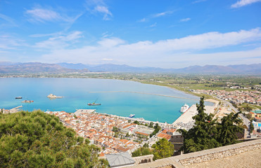 Wall Mural - landscape of Nafplio town Argolis Greece - drone view - greek famous destination