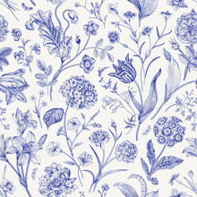 Seamless Vector Floral Pattern. Classic Illustration. Toile De Jouy
