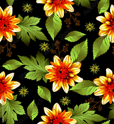 Flower pattern print with leaves and branches design