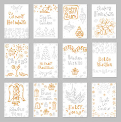 Wall Mural - christmas greeting cards in scandinavian style. hand-drawn postcards for the new year. doodle holida