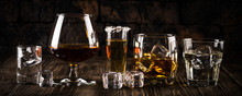Strong Alcohol Drinks - Whiskey, Cognac, Vodka, Rum, Tequila.