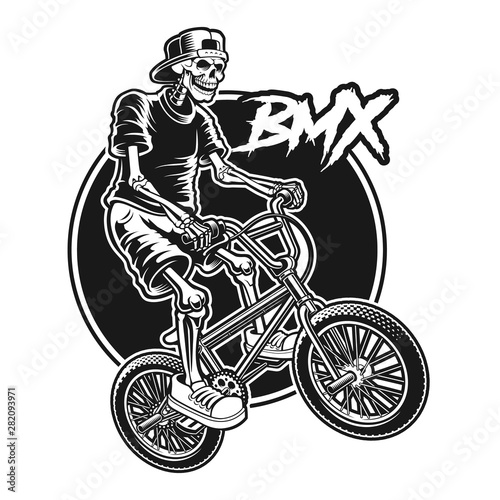 Fotomural Shirt design of a skeleton is jumping on bmx bike.