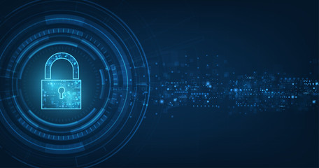 Fototapete - Internet security online concept: Padlock With Keyhole icon in. personal data security Illustrates cyber data security or information privacy idea. blue color abstract hi speed internet technology.