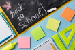 © mars58 - Colorful School stationery and chalkboard on colorful background