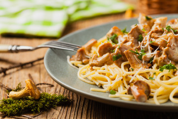 Wall Mural - Spaghetti with mushroom chanterelles