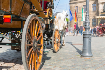 Excursion wagon with a horse in old European town