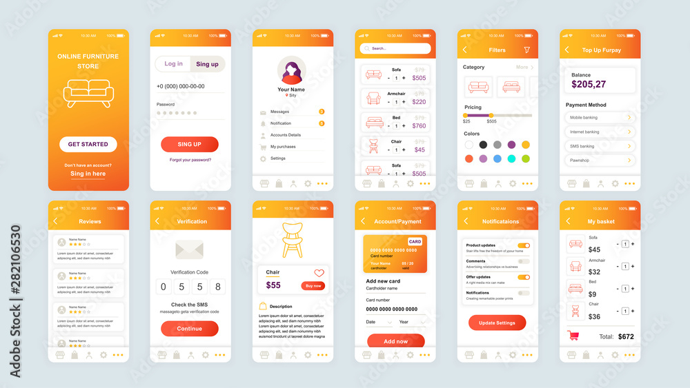 Shop Application Gui Set of UI, UX, GUI screens Shopping app flat design template for mobile ...