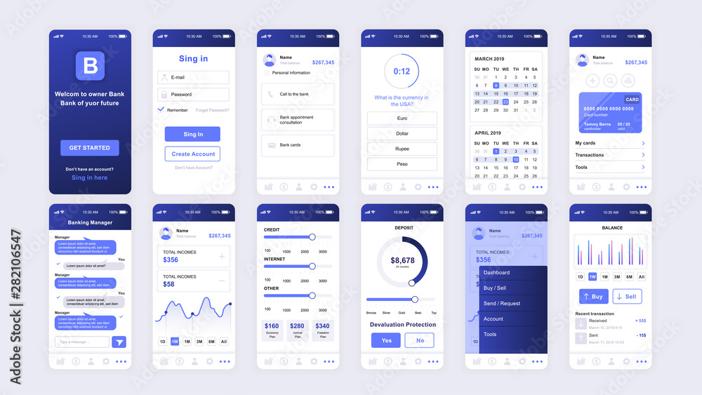 Set of UI, UX, GUI screens Banking app flat design template for mobile ...