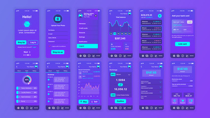Wall Mural - set of ui, ux, gui screens cryptocurrency app flat design template for mobile apps, responsive websi